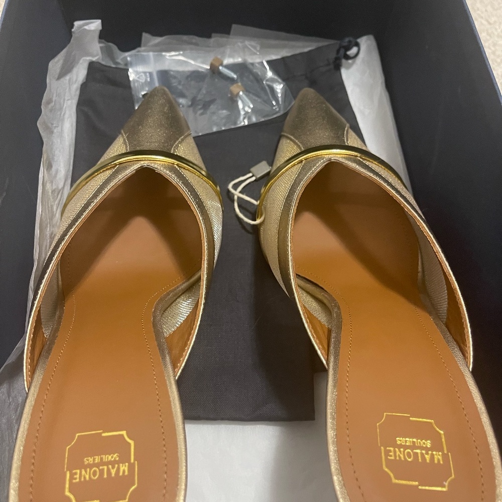 MALONE SOULIERS GOLD MESH AND METALLIC MULES - Picture 9 of 10